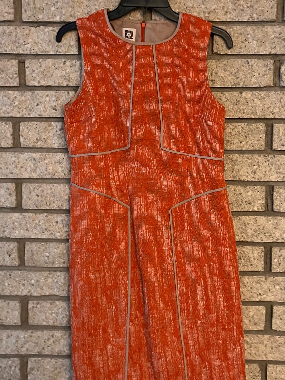 Anne Klein Size 8 Orange Textured Sheath Dress Sleeveless Career